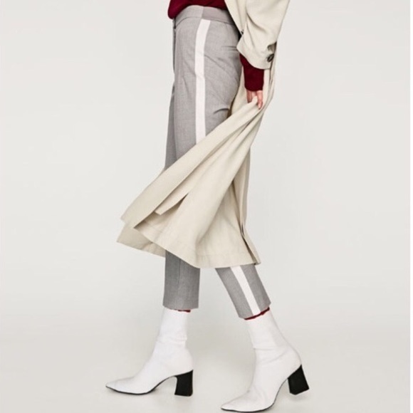 Zara Gray White Side Stripe Cropped Trouser Pant - Picture 2 of 12